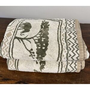 2 Vintage Contessa Pietro Borgese Safari Tapestry Bath Towels Made In Brazil MCM